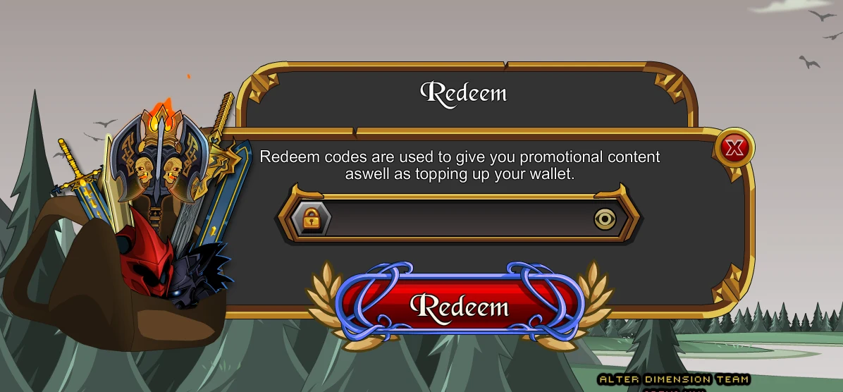 The Redeem code window