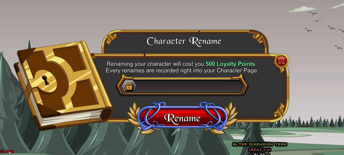 The Character Rename window