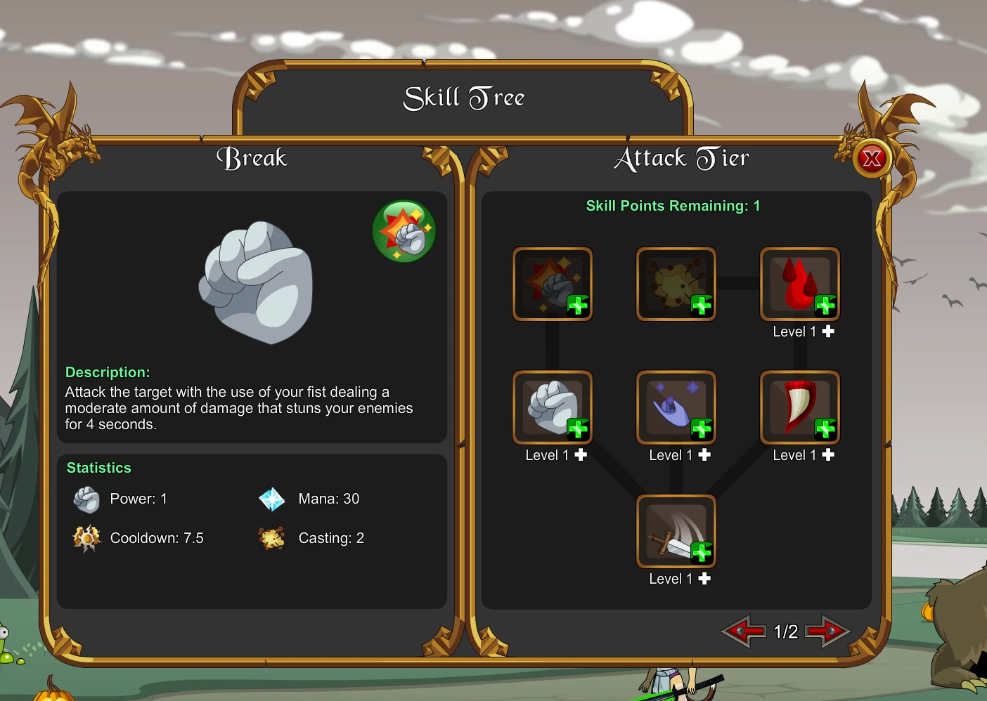 The Attack Tier of the Novice skill tree