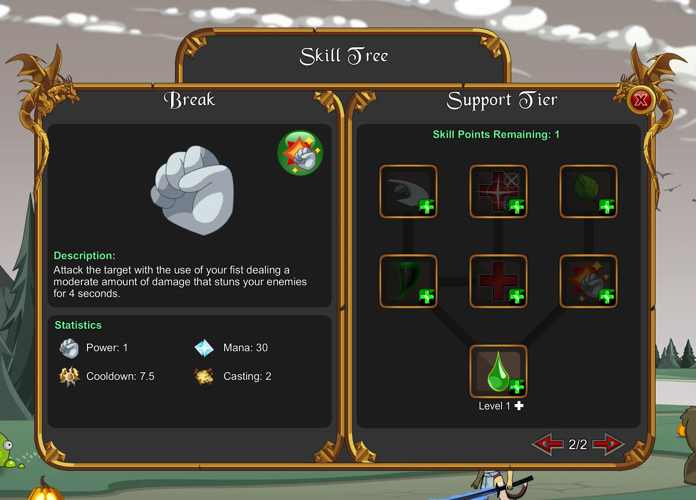 The Support Tier of the Novice skill tree